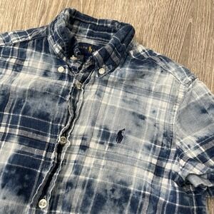 Polo Ralph Lauren Boy's Short Sleeve Blue Linen Blend Shirt 6 Beachy Coastal